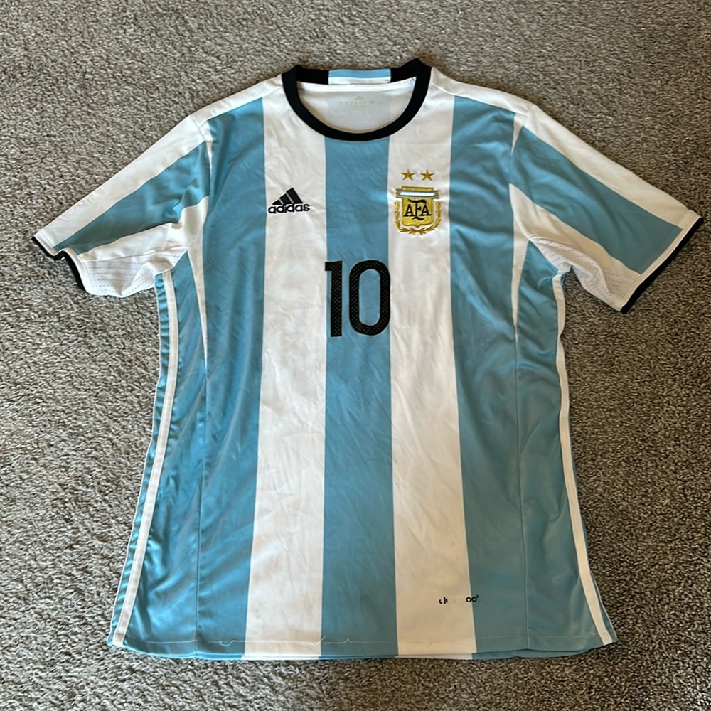 adidas Women's Argentina Striped Soccer Jersey in Sky Blue and White
